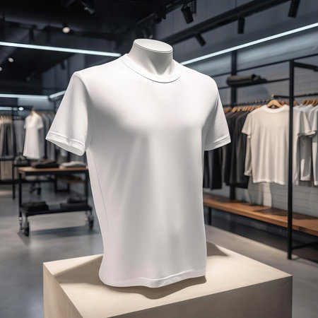 White T-Shirt Mockup Display in a clothing store AIの素材