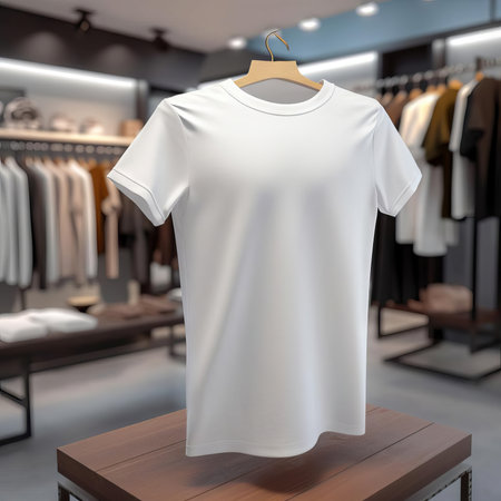 White T-Shirt Mockup Display in a clothing store AIの素材