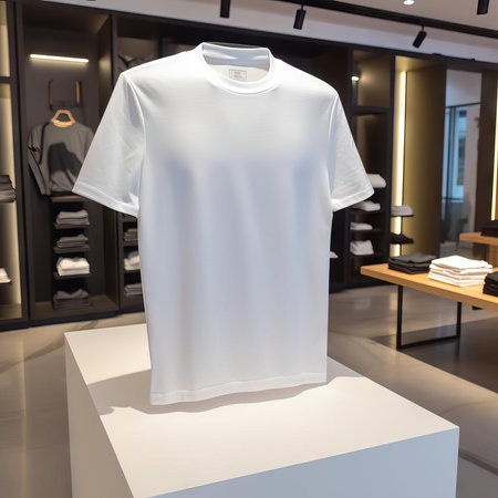White T-Shirt Mockup Display in a clothing store AIの素材