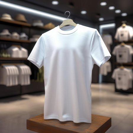 White T-Shirt Mockup Display in a clothing store AIの素材