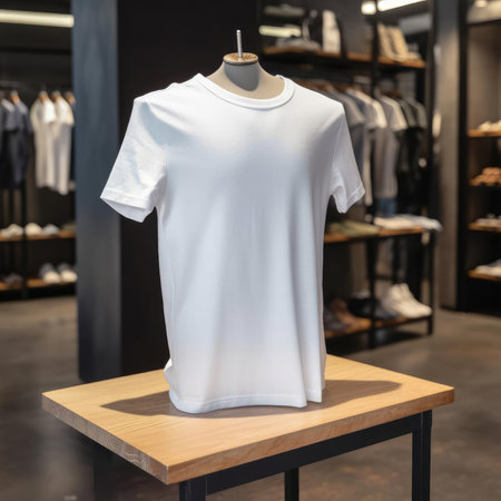 White T-Shirt Mockup Display in a clothing store AIの素材