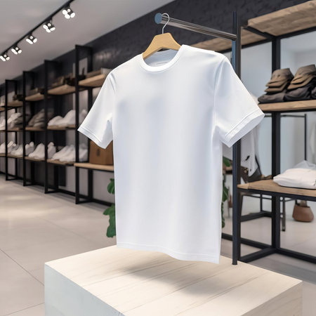 White T-Shirt Mockup Display in a clothing store AIの素材