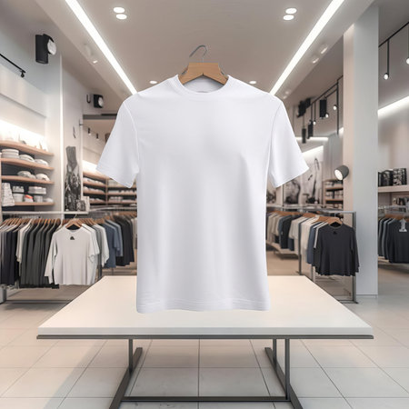 White T-Shirt Mockup Display in a clothing store AIの素材