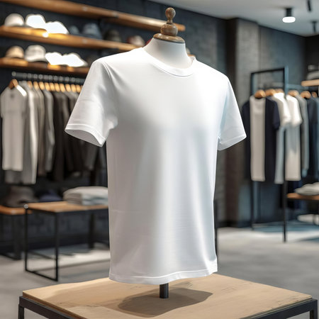 White T-Shirt Mockup Display in a clothing store AIの素材