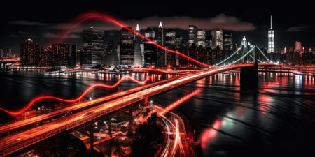 Dazzling City Nightscape Art, AI Generatedの素材