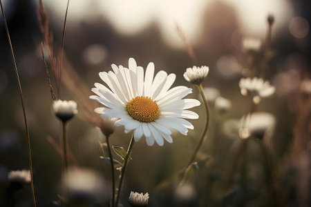 White daisies with yellow center, AI Generatedの素材