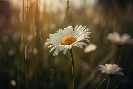 White daisies with yellow center, AI Generatedの素材