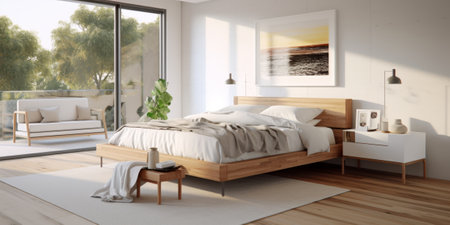 Cozy Modern Bedroom Interior Design AI Generatedの素材