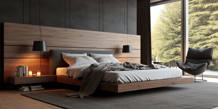 Cozy Modern Bedroom Interior Design AI Generatedの素材