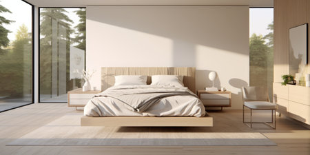 Cozy Modern Bedroom Interior Design AI Generatedの素材