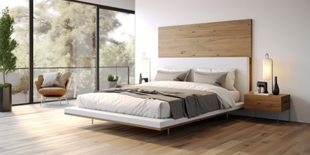 Cozy Modern Bedroom Interior Design AI Generatedの素材