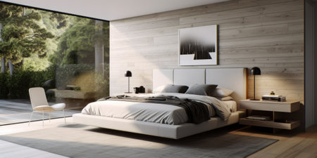 Cozy Modern Bedroom Interior Design AI Generatedの素材