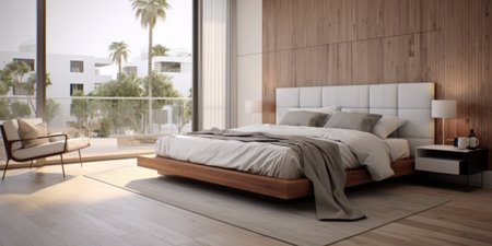 Cozy Modern Bedroom Interior Design AI Generatedの素材