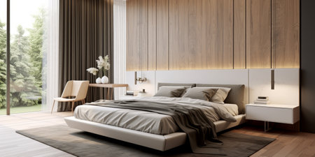 Cozy Modern Bedroom Interior Design AI Generatedの素材