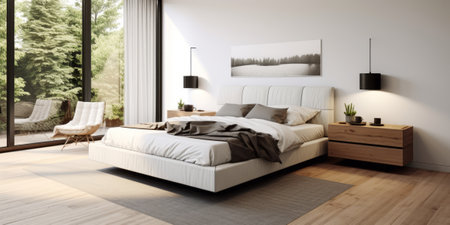 Cozy Modern Bedroom Interior Design AI Generatedの素材