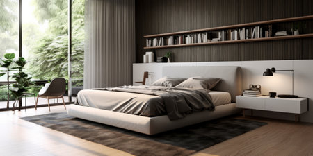 Cozy Modern Bedroom Interior Design AI Generatedの素材