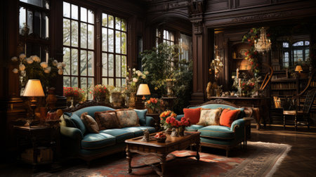 Vintage-Inspired Room with Antiques - AI Generatedの素材