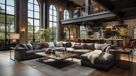 Industrial Loft with Brick Walls - AI Generatedの素材