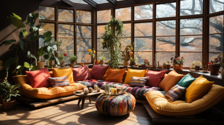 Eclectic Bohemian Living Room - AI Generatedの素材