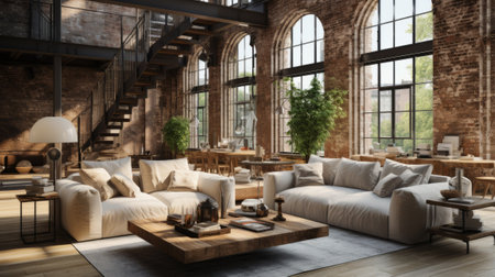 Industrial Loft with Brick Walls - AI Generatedの素材