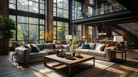 Industrial Loft with Brick Walls - AI Generatedの素材
