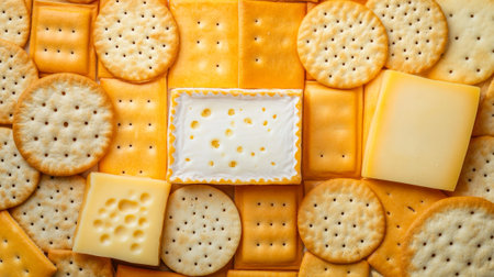 Colorful Cheese Decor on Crackers and Bread AI Generated.の素材