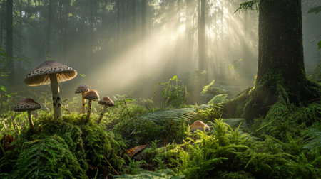 Mystical Woodland Scene with Ferns AI Generated.の素材