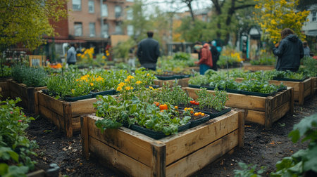 Vibrant Urban Community Garden with Diverse Plantsの素材