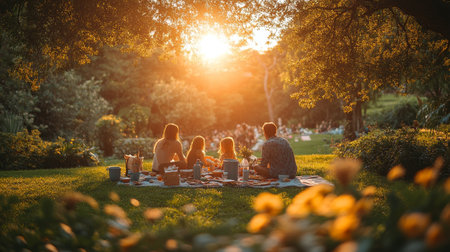 Family Picnic in Eco-Friendly Urban Parkの素材