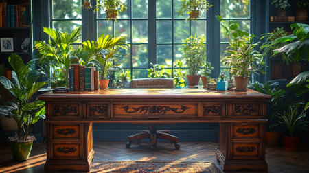 Cozy Creative Workspace with Handcrafted Deskの素材