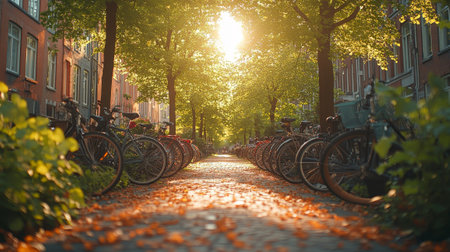 Eco-Friendly Bicycles in Scenic Urban Areaの素材