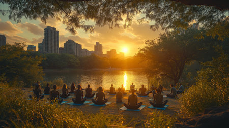 Eco-Friendly Yoga Class in Urban Parkの素材