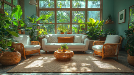 Sunlit Mid-Century Modern Sunroom with Greeneryの素材