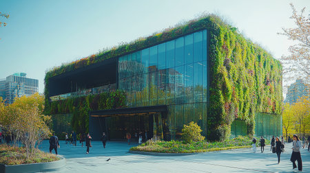 Eco-Friendly Office Building with Green Roof in Urban Landscapeの素材