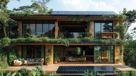 Eco-Friendly House Surrounded by Lush Greeneryの素材