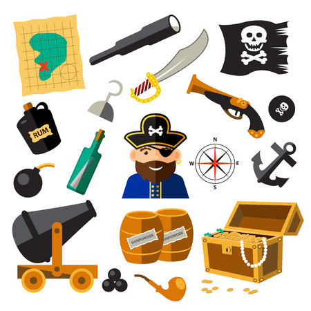 Set of pirate and sea elements.Vectorのイラスト素材
