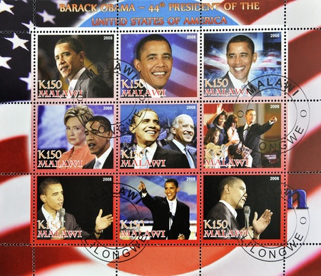 MALAWI - CIRCA 2008 : 44th President of United States of America - Barack Obama, series, circa 2008 のeditorial素材