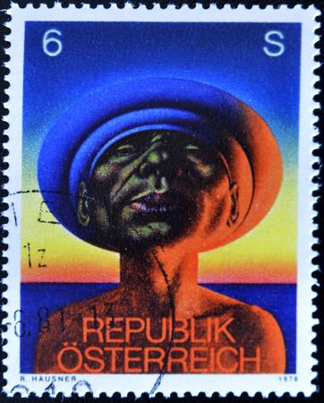 AUSTRIA - CIRCA 1978: A stamp printed in Austria, shows Adam, by Rudolf Hausner, circa 1978のeditorial素材