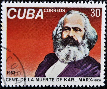 Cuba - CIRCA 1983: A Stamp printed in the Cuba shows portrait Karl Marx, circa 1983. のeditorial素材