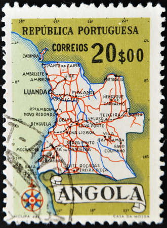 PORTUGAL - - CIRCA 1970s: A stamp printed in Portugal shows map of Angola, circa 1970s の写真素材
