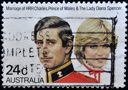 AUSTRALIA - CIRCA 1981: stamp printed by Australia, shows Prince Charles and Lady Diana, circa 1981のeditorial素材