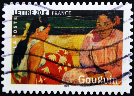 FRANCE - CIRCA 2006: A stamp printed in France shows the painting "Tahitian Beach" by Paul Gauguin, circa 2006 のeditorial素材
