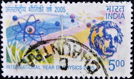 INDIA - CIRCA 2005: A stamp printed in India dedicated to the international year of physics, circa...