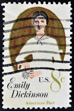 UNITED STATES OF AMERICA - CIRCA 1971: A stamp printed in the United States of America shows image of Emily Dickinson, the American poet, series, circa 1971 のeditorial素材
