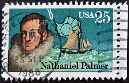 UNITED STATES OF AMERICA - CIRCA 1988: A stamp printed in USA shows Nathaniel Palmer, co-discoverer...