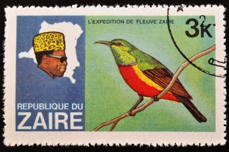 ZAIRE - CIRCA 1970: A stamp printed in Zaire dedicated to expedition on the river zaire, circa 1970 の写真素材
