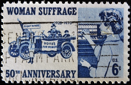 UNITED STATES OF AMERICA - CIRCA 1970: A stamp printed in the USA commemorating the 50th anniversary of womenの写真素材