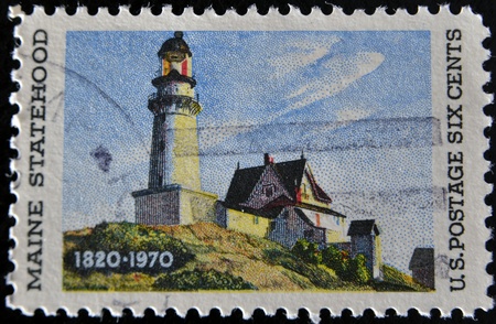 UNITED STATES OF AMERICA - CIRCA 1970: A stamp printed in the USA shows Maine Statehood, circa 1970 の写真素材