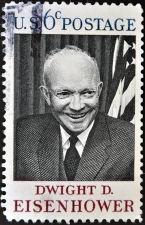 UNITED STATES OF AMERICA - CIRCA 1969 : A stamp printed in the USA shows Dwight D. Eisenhower, circa 1969 のeditorial素材