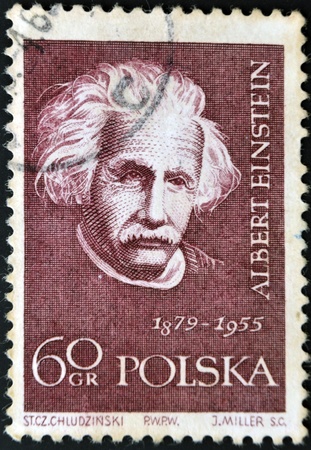 POLAND - CIRCA 1959: A stamp printed in Poland shows an image of Albert Einstein (1879-1955), circa 1959のeditorial素材